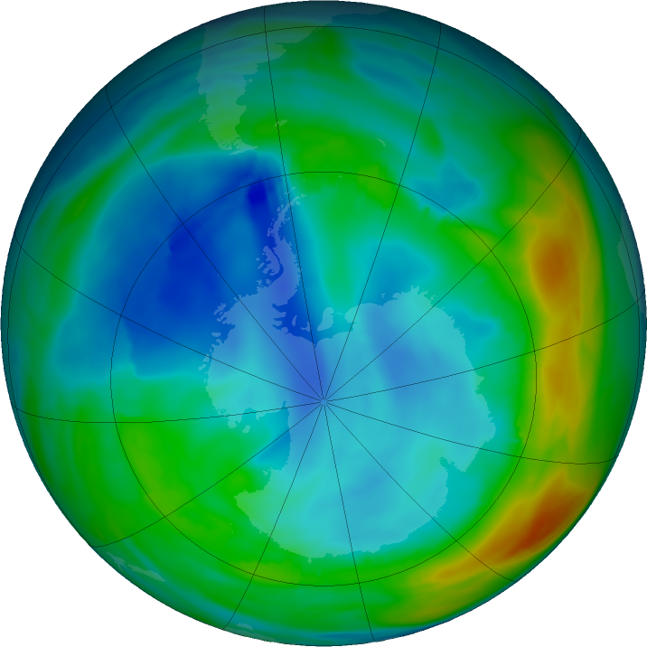 Antarctic ozone map for 25 July 2020